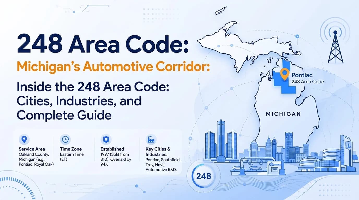 248 area code map showing Troy, Southfield, and Farmington Hills in Oakland County, Michigan