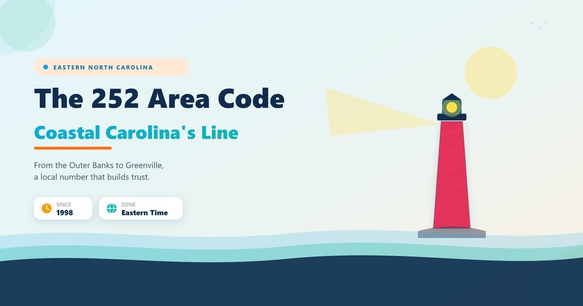 252 area code featured image with an Outer Banks lighthouse over the eastern North Carolina coast