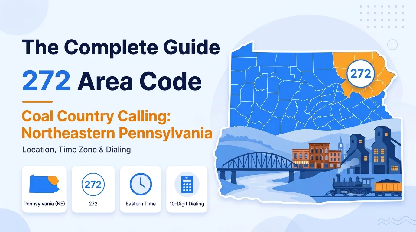 272 area code map showing Scranton, Wilkes-Barre, and Williamsport in northeastern Pennsylvania