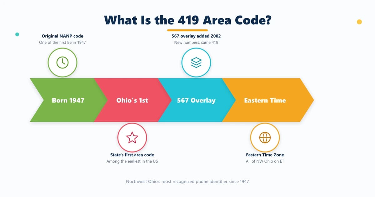 419 area code history and key facts — established 1947 as Ohio's first NANP area code with 567 overlay added in 2002