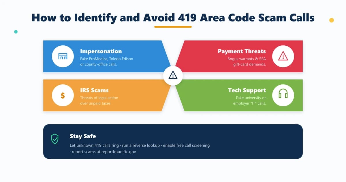 How to identify and report 419 area code scam calls — recognize caller ID spoofing and report to FTC at reportfraud.ftc.gov