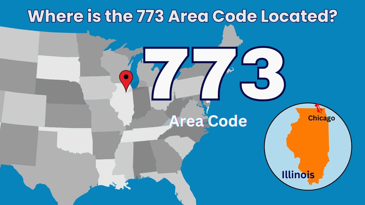 Where is the 773 Area Code Located — US map with Illinois highlighted and Chicago labeled