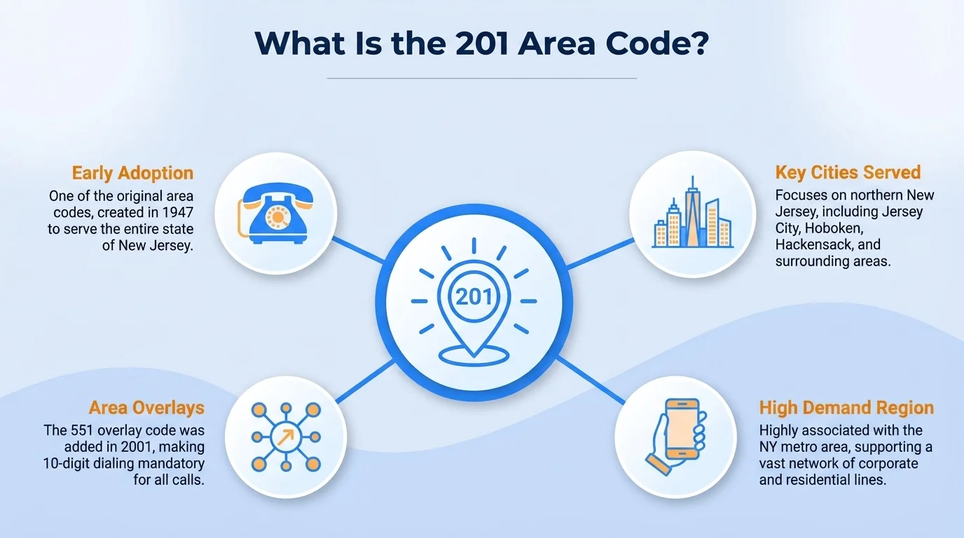201 area code history — the first area code activated under the NANP on October 19, 1947
