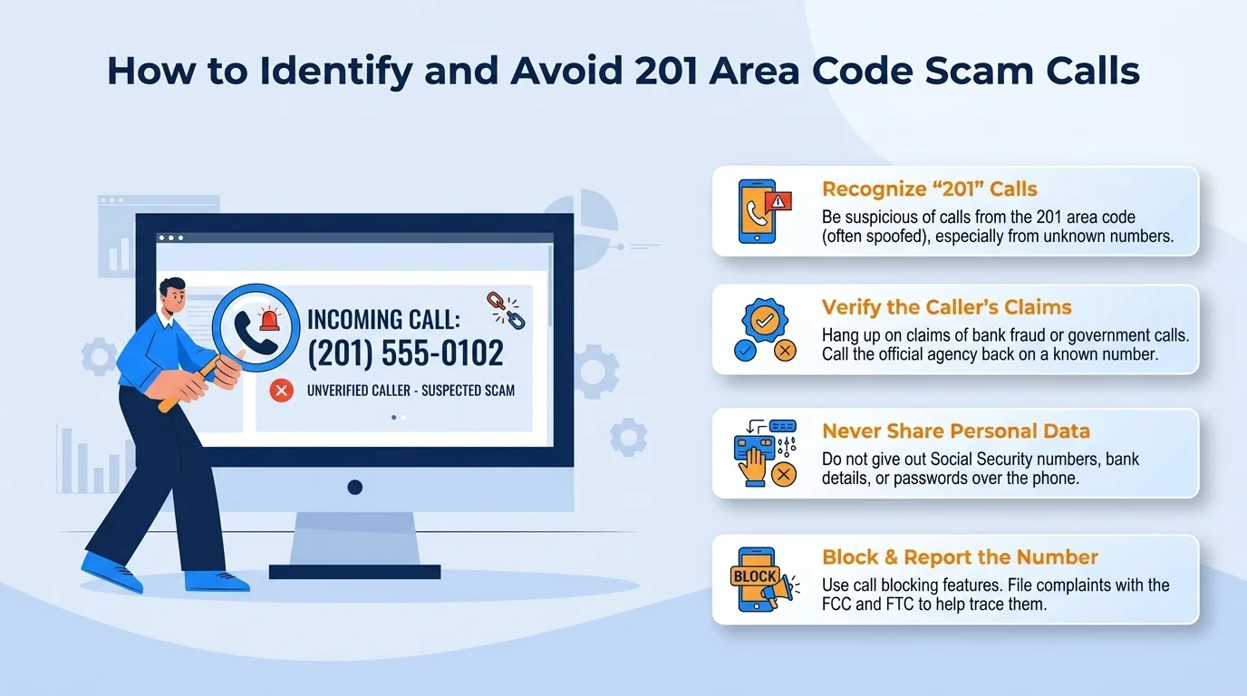 How to identify and report 201 area code scam calls — recognize caller ID spoofing and report to the FCC