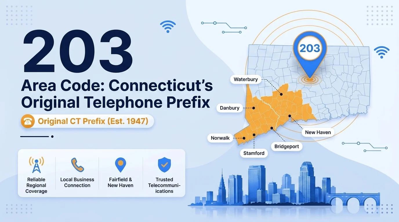 203 area code map showing Fairfield and New Haven County, Connecticut