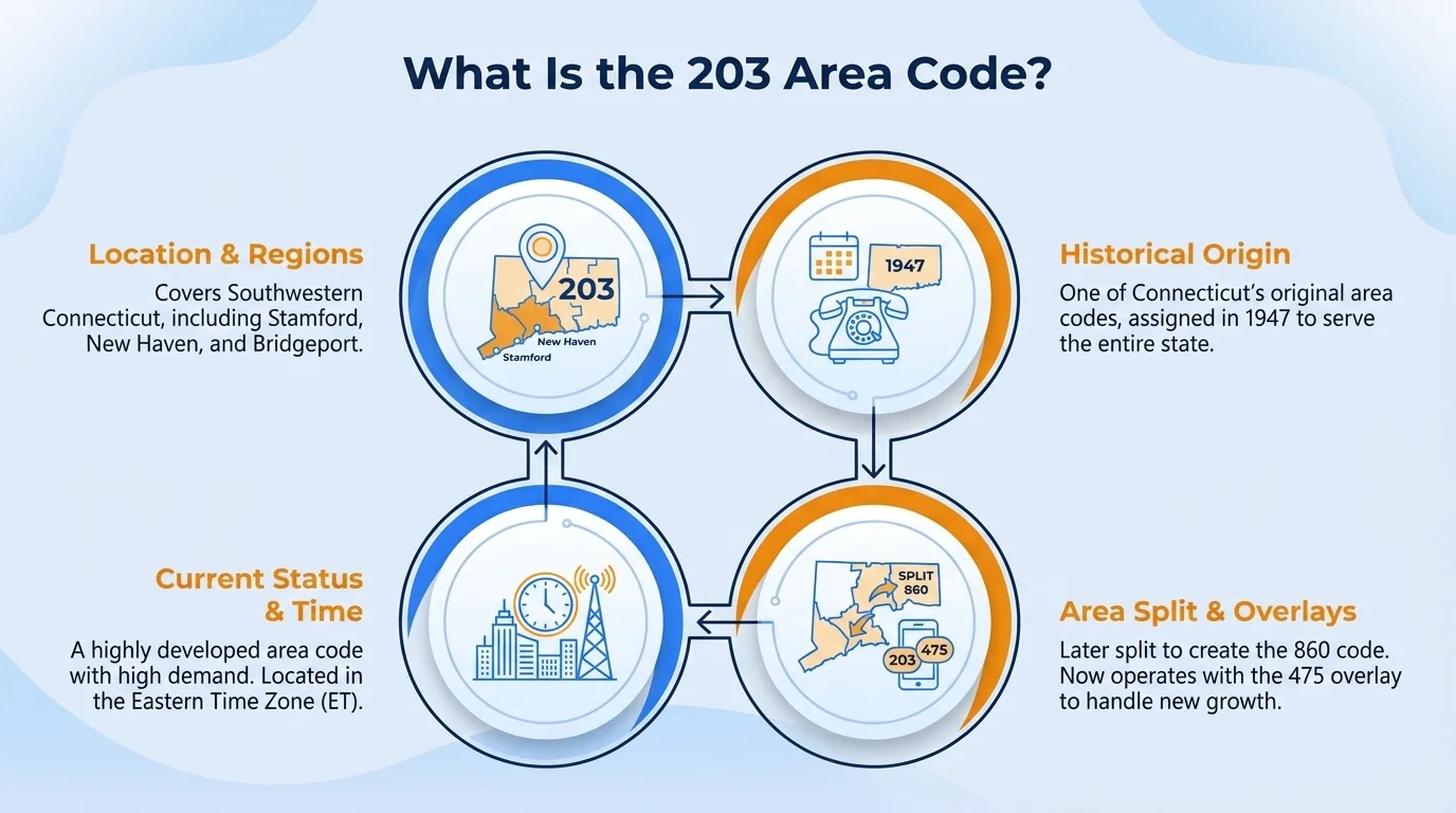 203 area code history — Connecticut's original prefix, activated in 1947