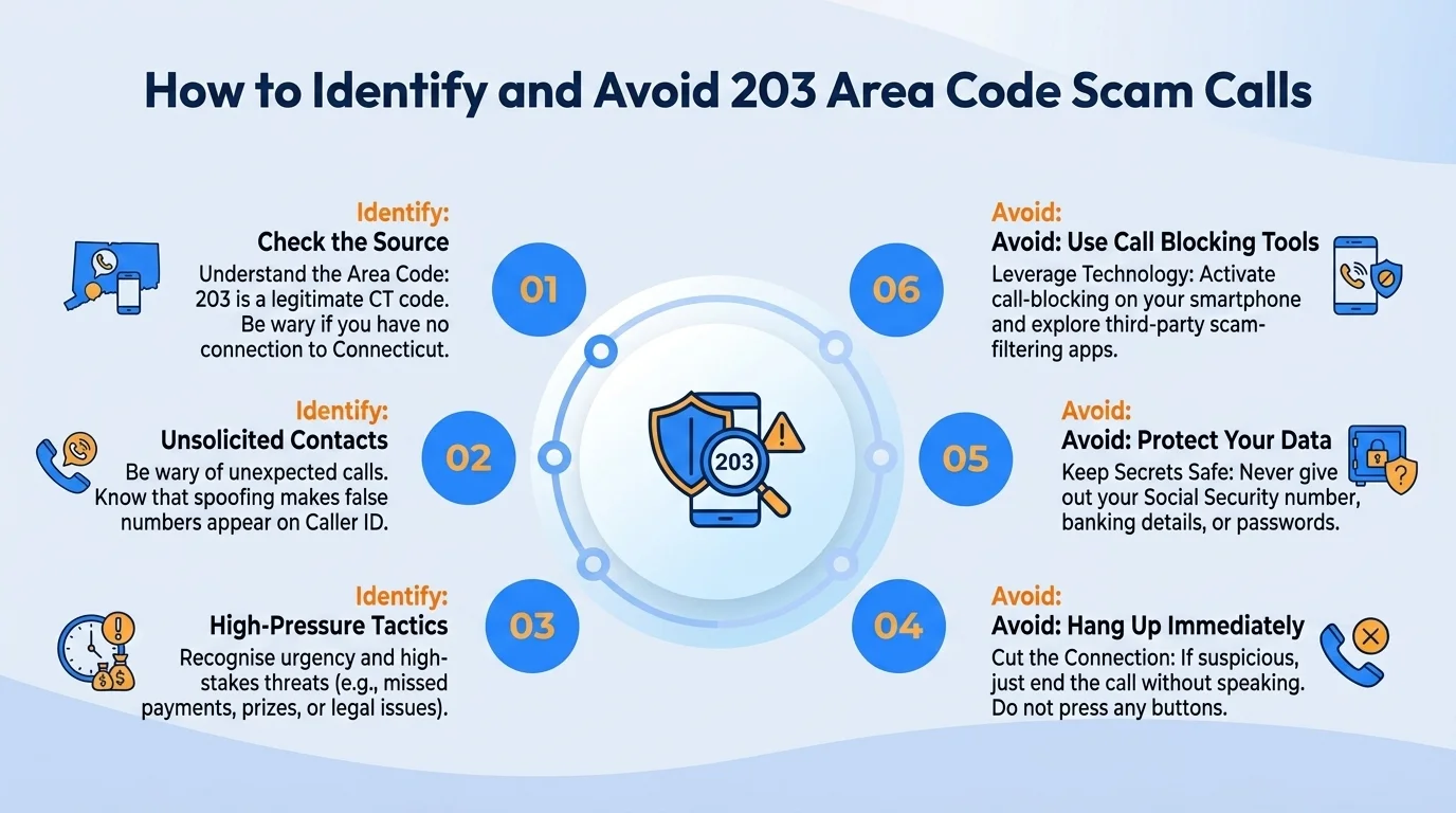 How to identify and report 203 area code scam calls — recognize caller ID spoofing and report to the FCC