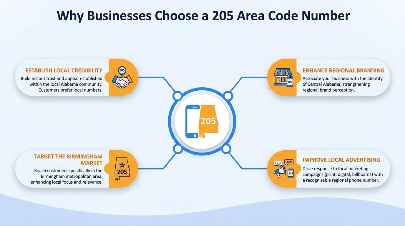 Why businesses choose a 205 area code number — local credibility and higher answer rates in Alabama