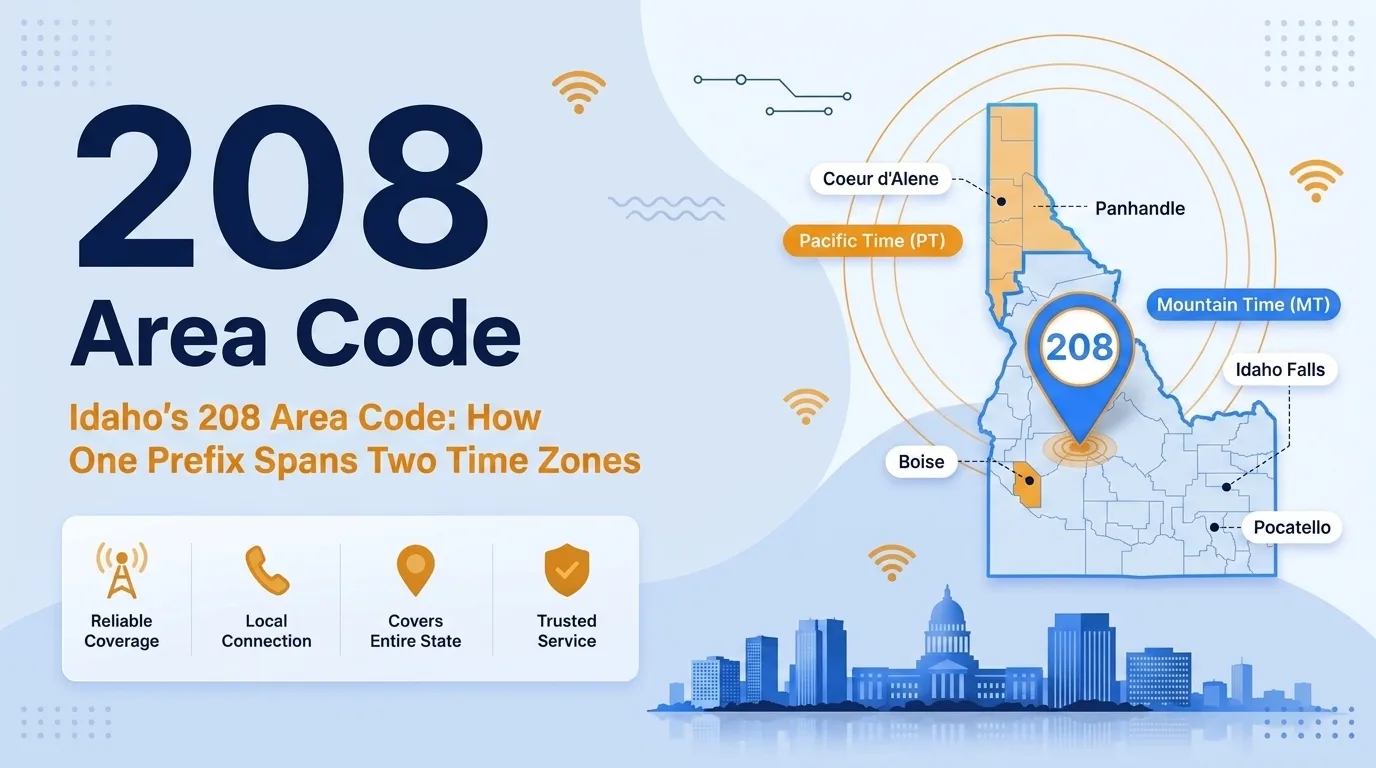 208 area code map showing the entire state of Idaho across two time zones
