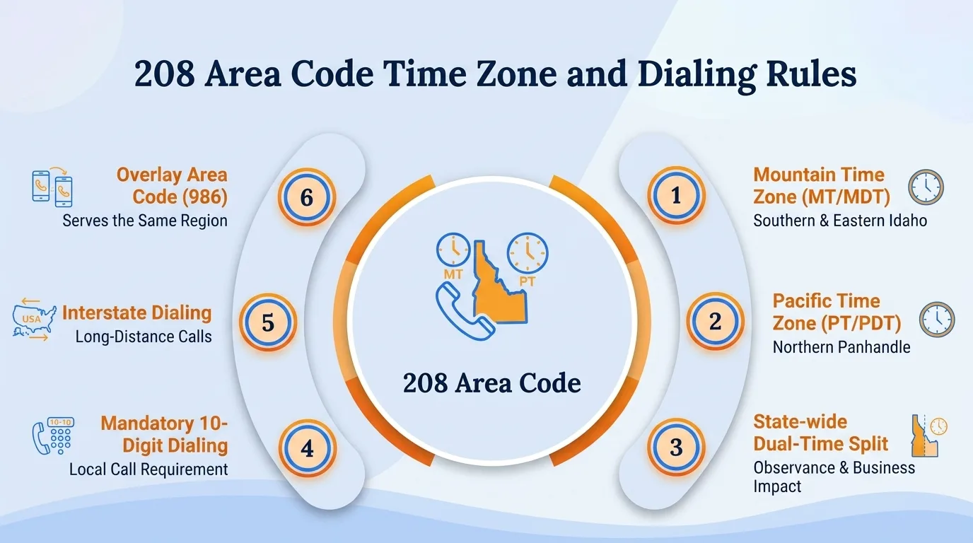 208 area code map showing the Mountain and Pacific Time boundary across Idaho