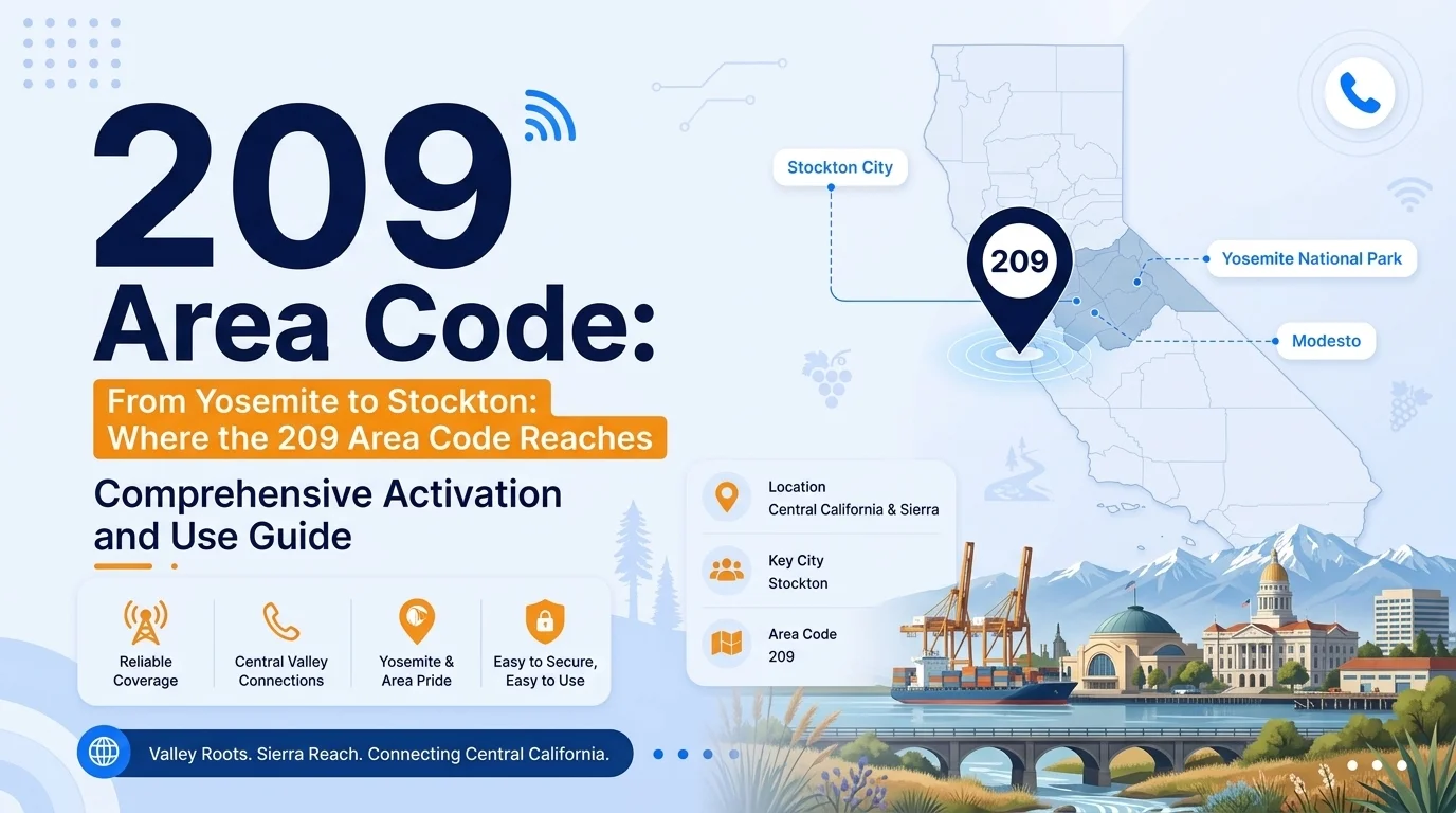 209 area code map showing Stockton, Modesto, and the Sierra Foothills leading into Yosemite