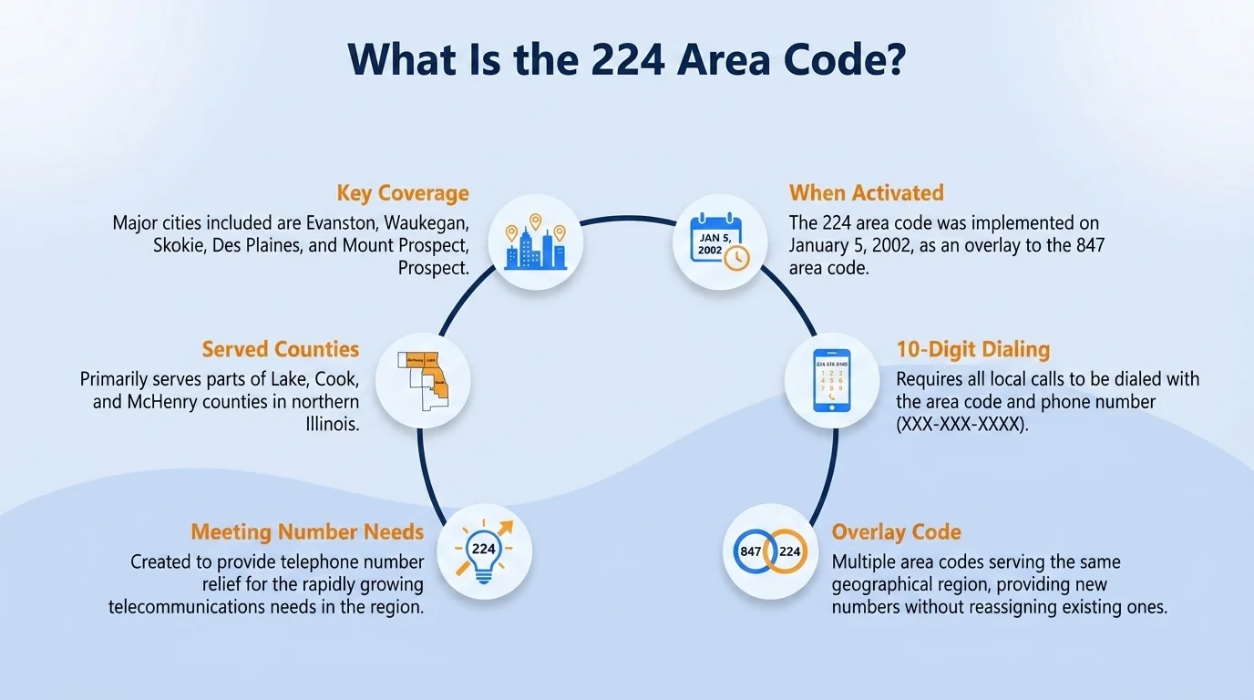 224 area code history — a 2002 overlay code sharing territory with area code 847
