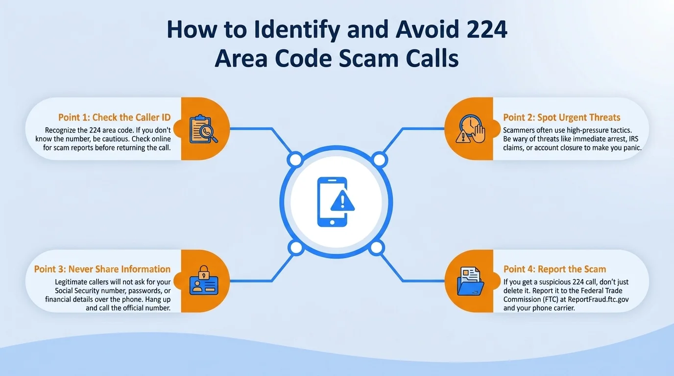 How to identify and report 224 area code scam calls — recognize caller ID spoofing and report to the FCC