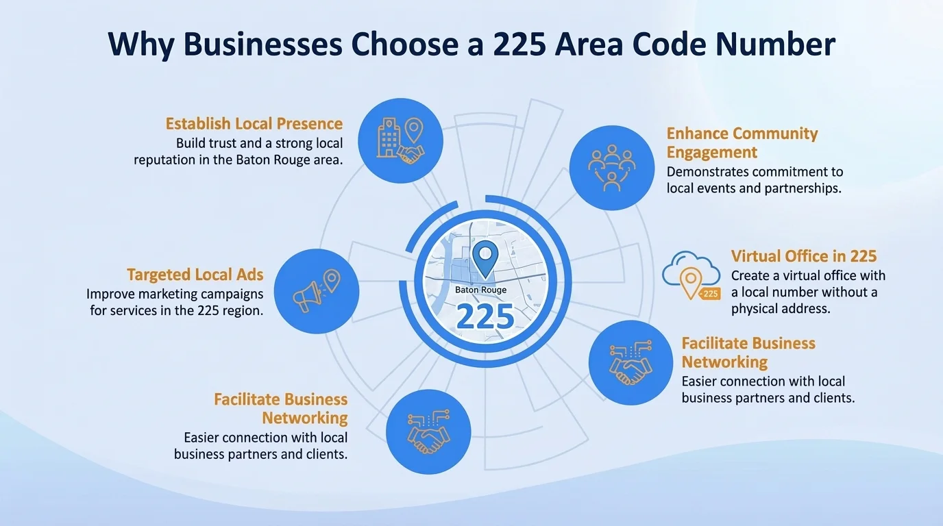 Why businesses choose a 225 area code number — local credibility and higher answer rates in Baton Rouge