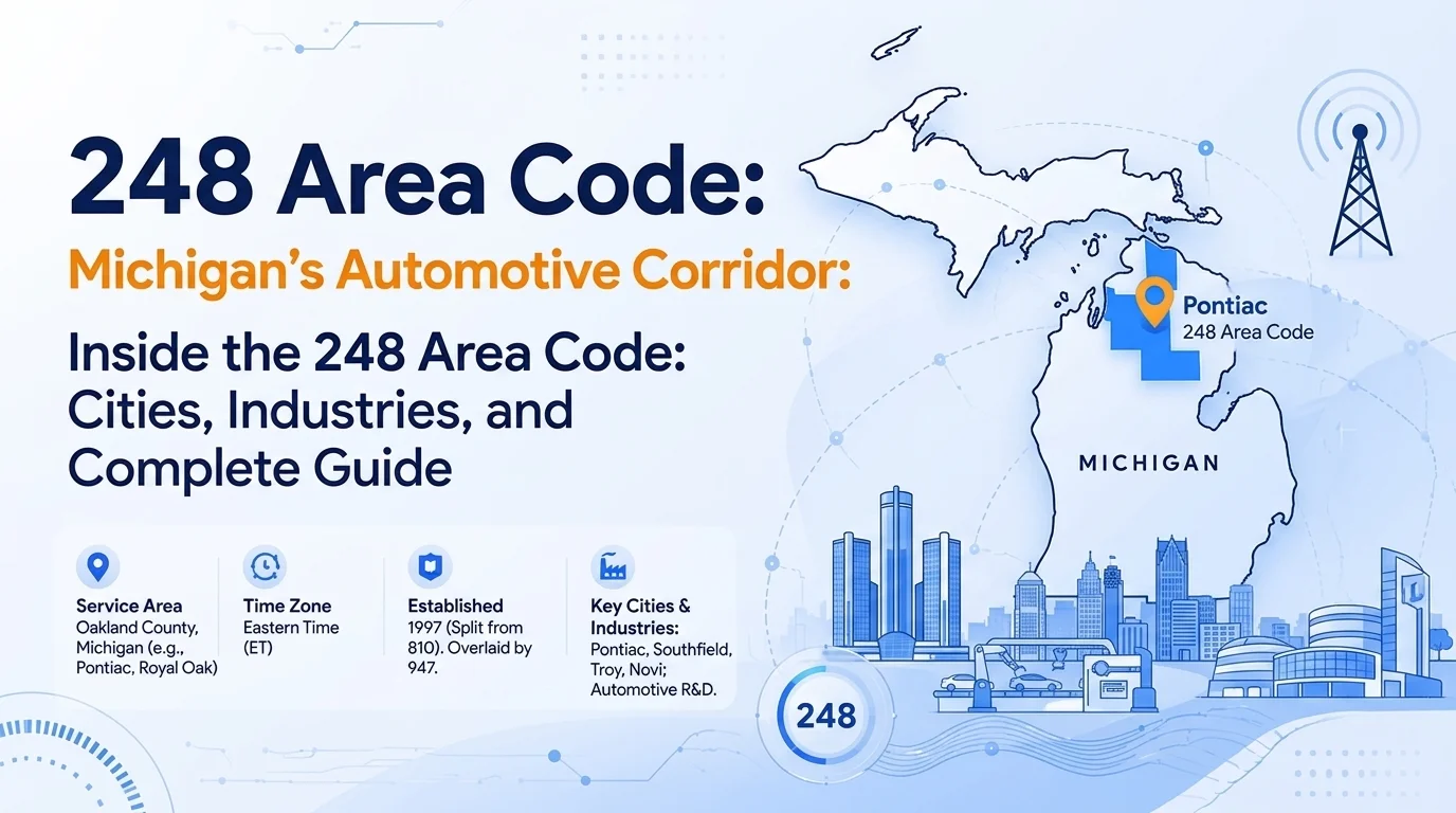 248 area code map showing Troy, Southfield, and Farmington Hills in Oakland County, Michigan