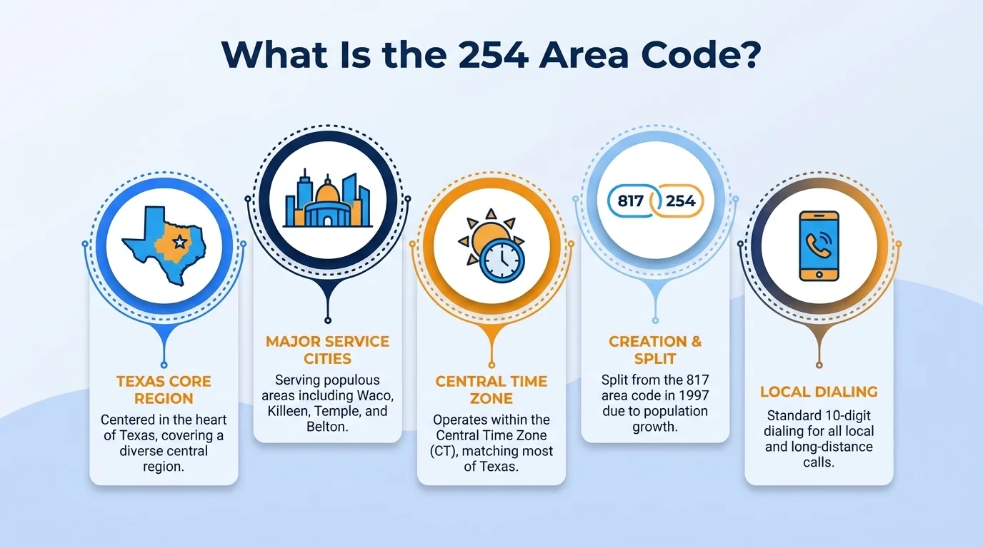 254 area code map showing Waco Killeen Temple Belton Copperas Cove Corsicana Stephenville Central Texas coverage