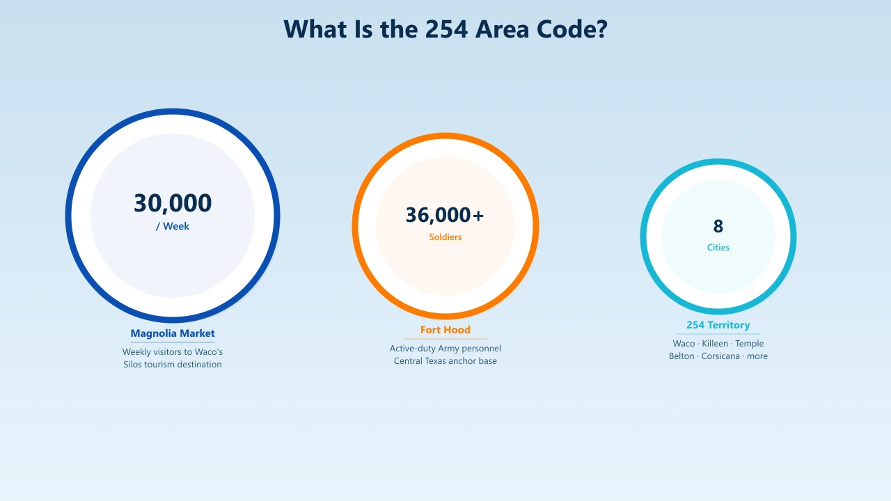 254 area code map showing Waco Killeen Temple Belton Copperas Cove Corsicana Stephenville Central Texas coverage