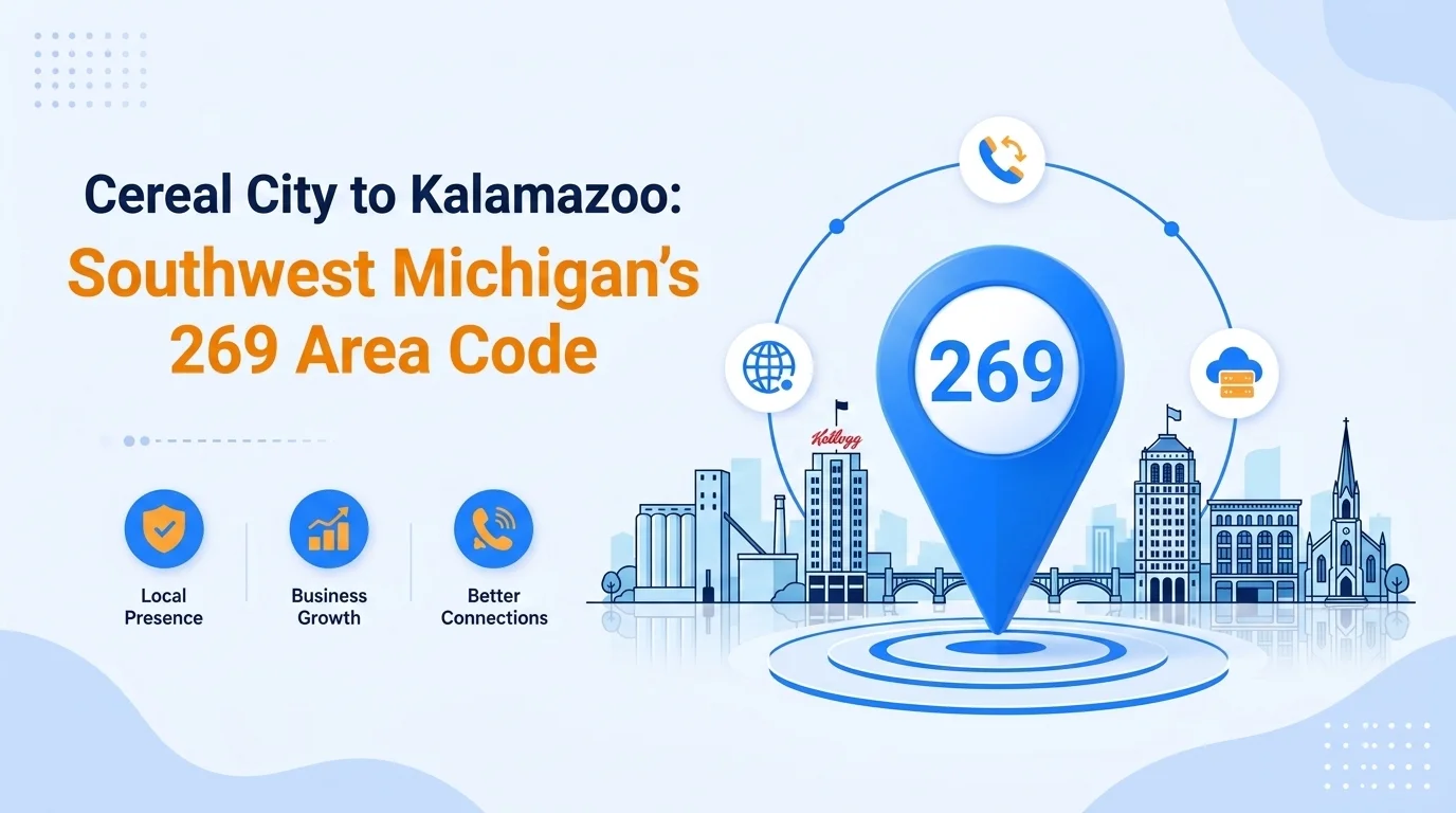269 area code map showing Kalamazoo, Battle Creek, and Portage in southwest Michigan