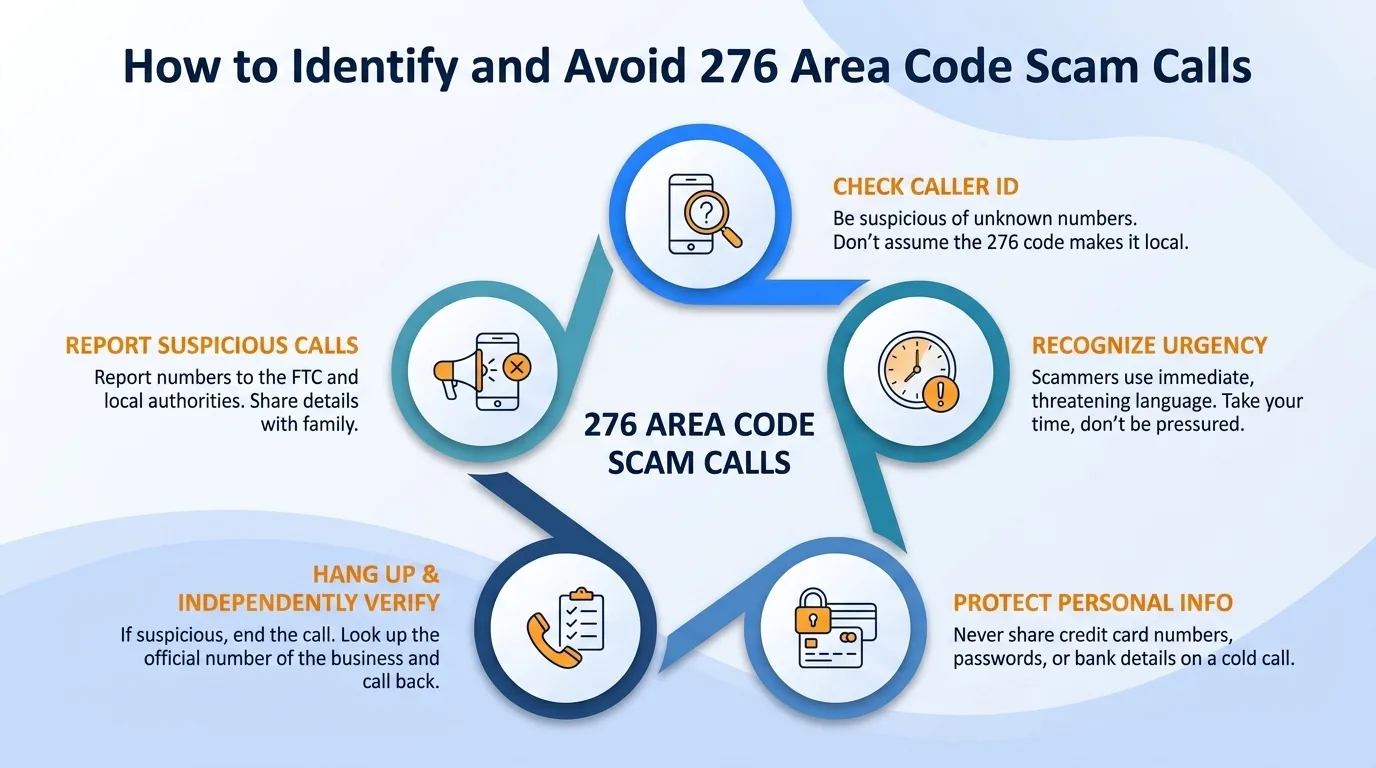 How to identify and avoid 276 area code scam calls — check caller ID, recognize urgency, protect personal info, hang up and verify, report suspicious calls