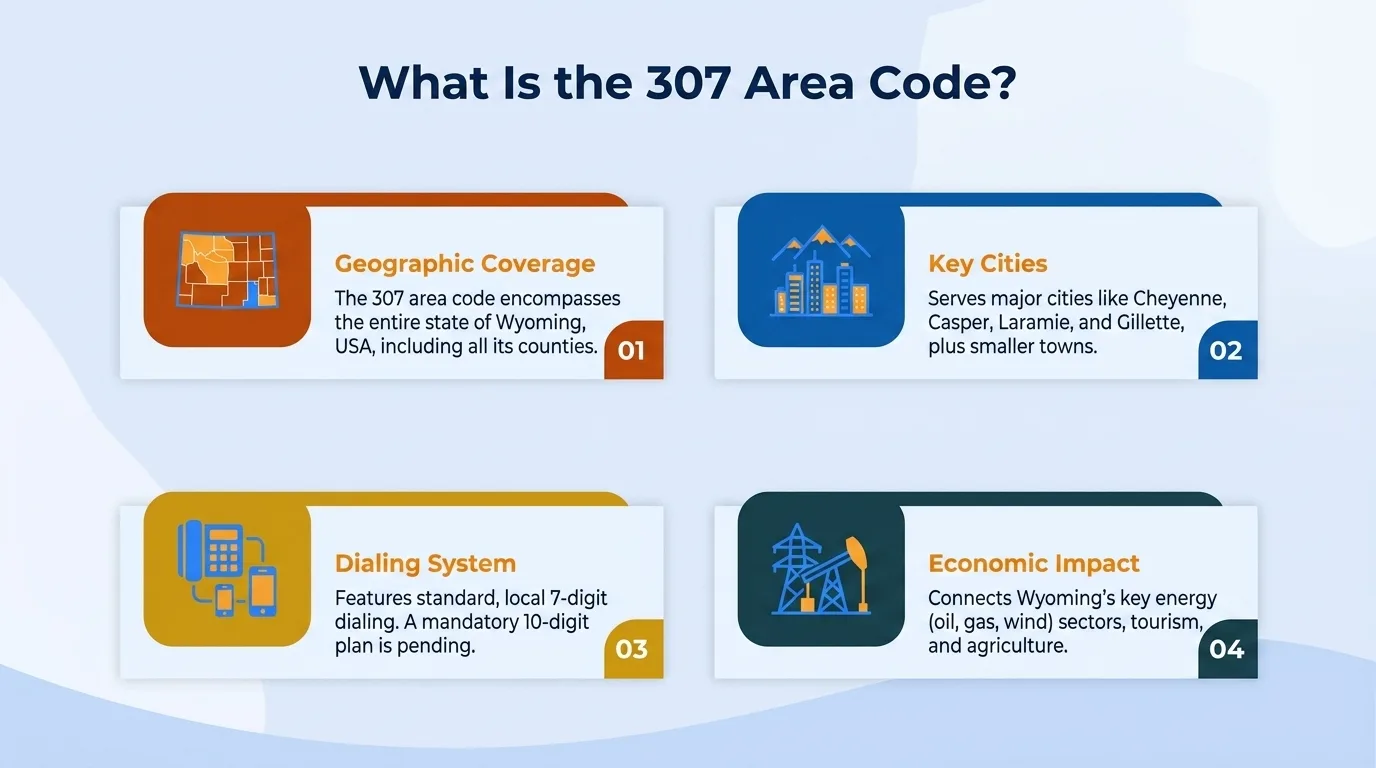 What is the 307 area code — geographic coverage across Wyoming, key cities, dialing system, and economic impact