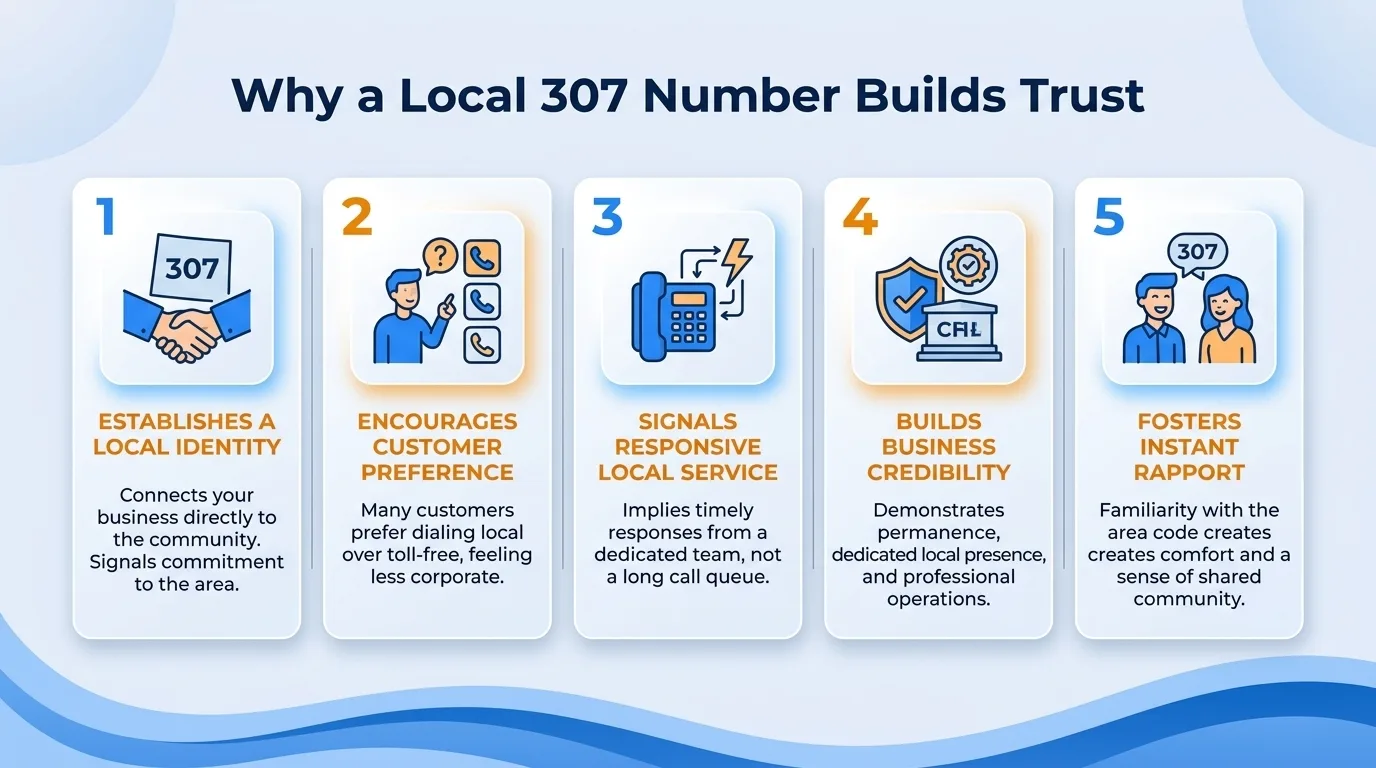 Why a local 307 number builds trust — local identity, customer preference, responsive service, business credibility, and instant rapport