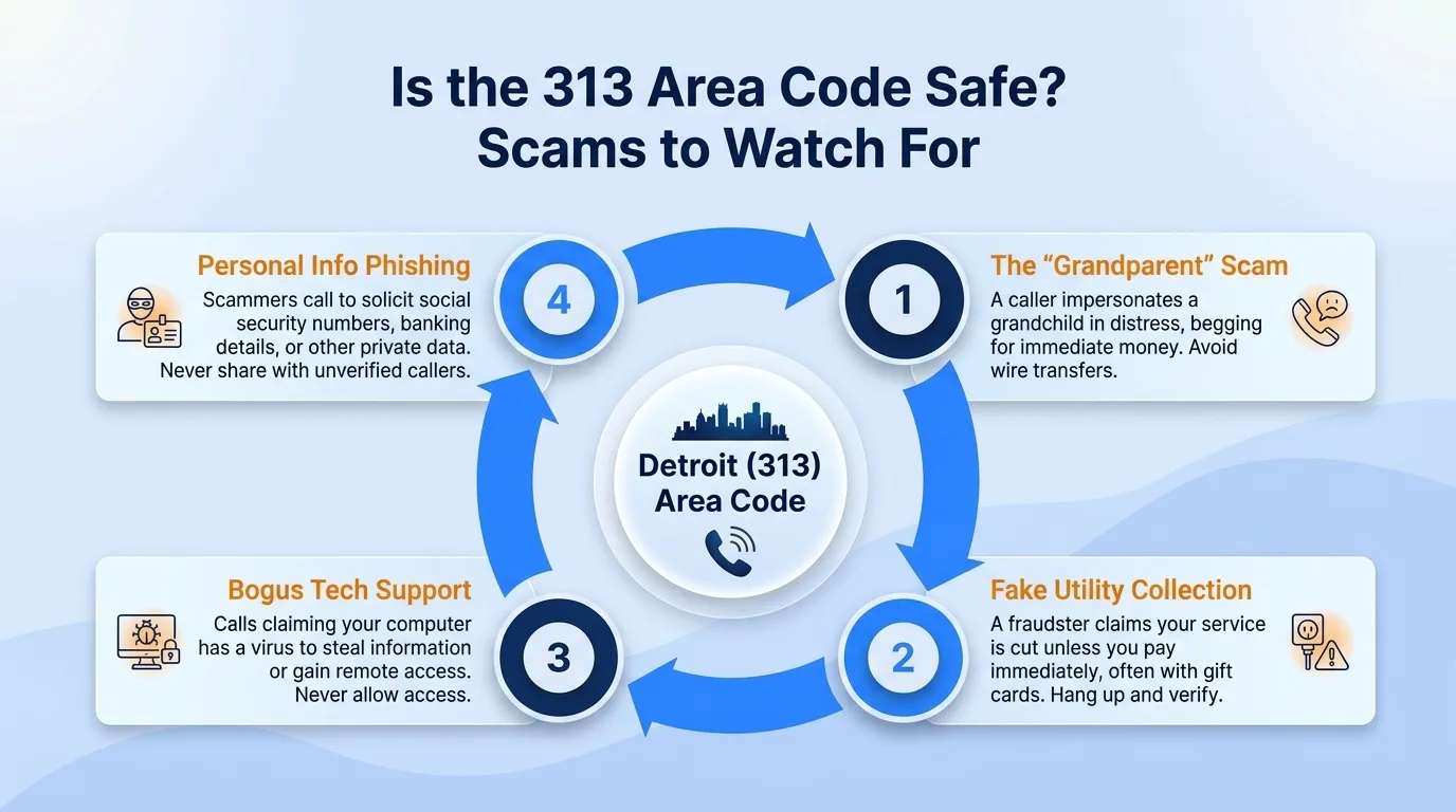 Is the 313 area code safe — the grandparent scam, fake utility collection, bogus tech support, and personal info phishing to watch for