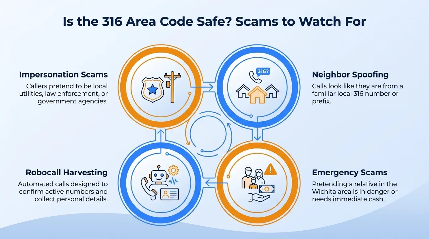 Is the 316 area code safe — impersonation scams, neighbor spoofing, robocall harvesting, and emergency scams to watch for