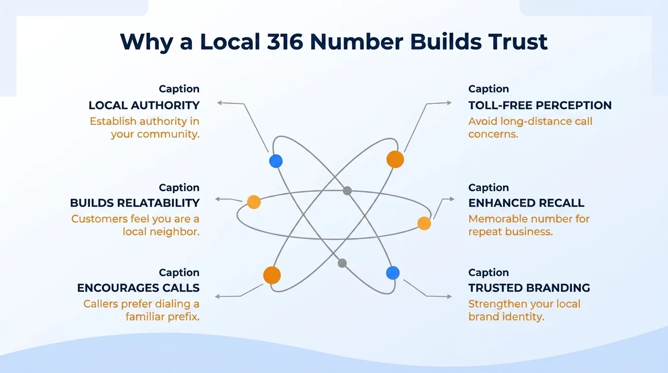 Why a local 316 number builds trust — local authority, builds relatability, encourages calls, toll-free perception, enhanced recall, and trusted branding