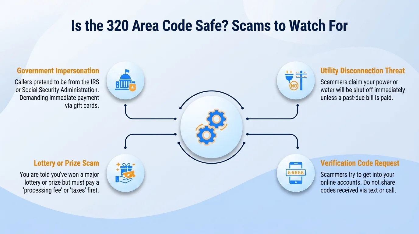 Is the 320 area code safe — government impersonation, utility disconnection threats, lottery or prize scams, and verification code requests to watch for