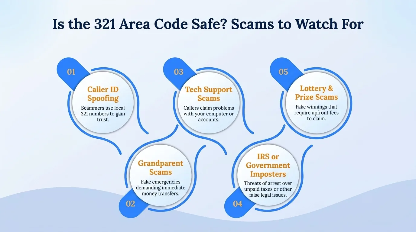 Is the 321 area code safe — government impersonation, utility disconnection threats, lottery or prize scams, and verification code requests to watch for