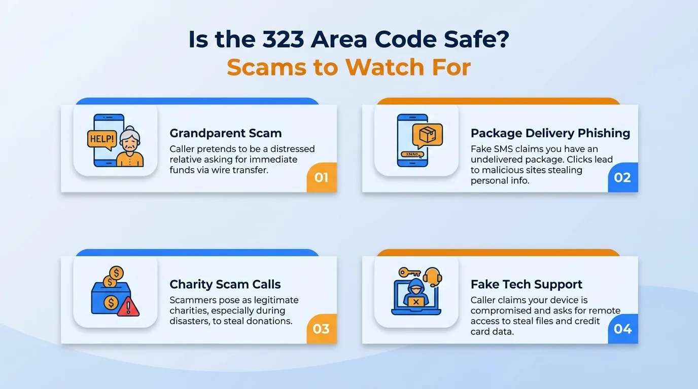 Is the 323 area code safe — government impersonation, utility disconnection threats, lottery or prize scams, and verification code requests to watch for