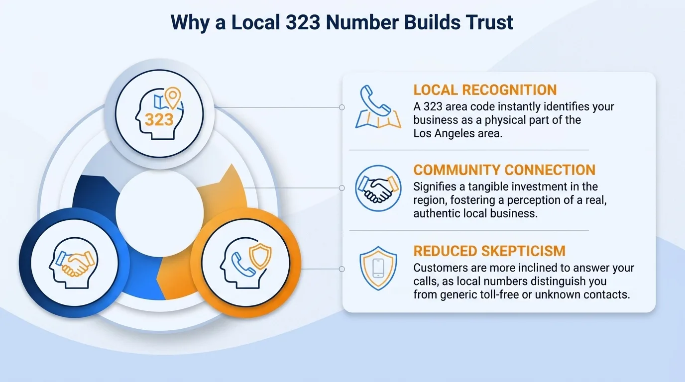 Why a local 323 number builds trust — community connection, familiarity, perceived stability, community support, localized knowledge, and reduced barriers