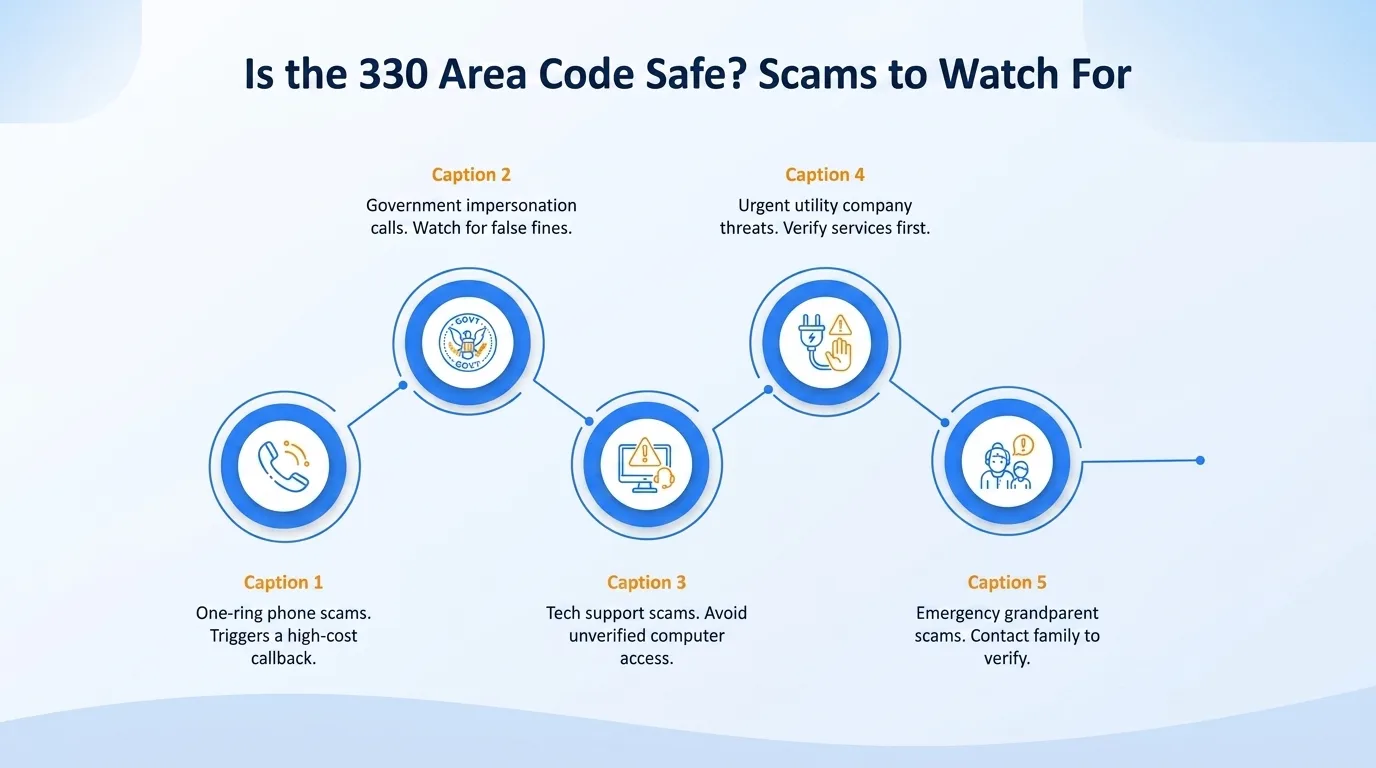 Is the 330 area code safe — government impersonation, utility disconnection threats, lottery or prize scams, and verification code requests to watch for
