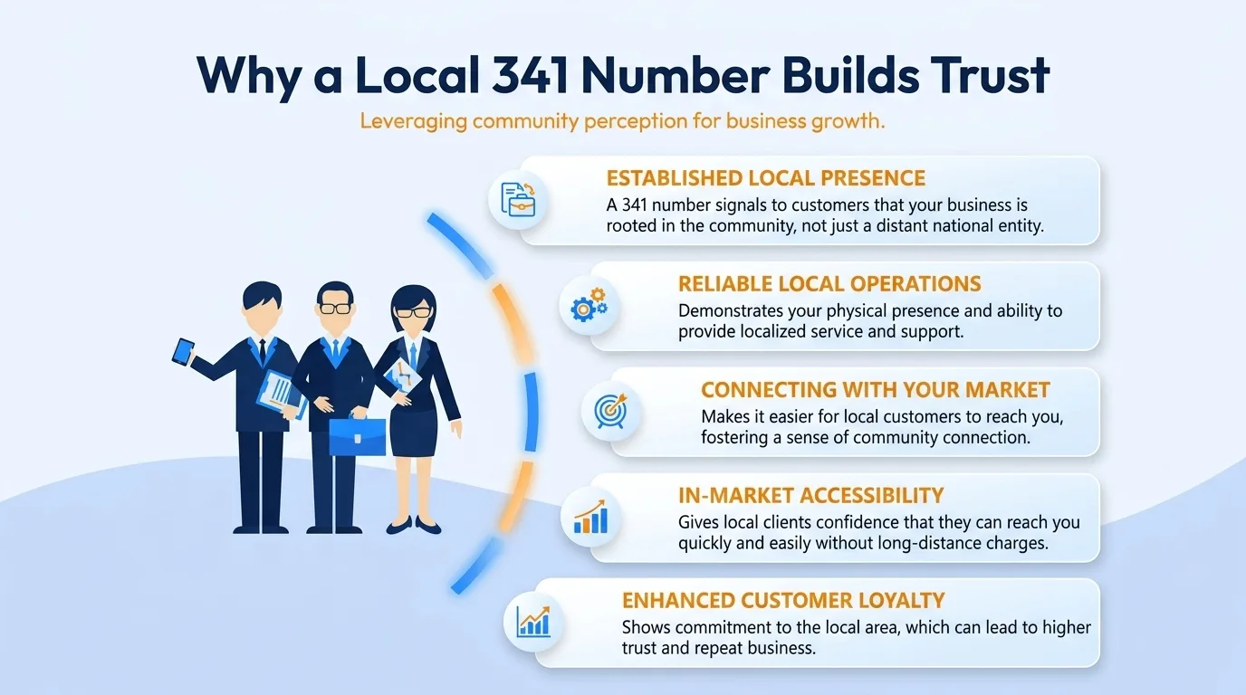 Why a local 341 number builds trust — community connection, familiarity, perceived stability, community support, localized knowledge, and reduced barriers