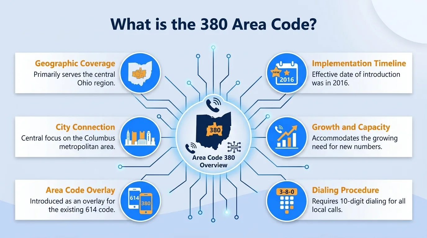 What is the 380 area code — geographic region, key cities, usage and dialing, and history and origin