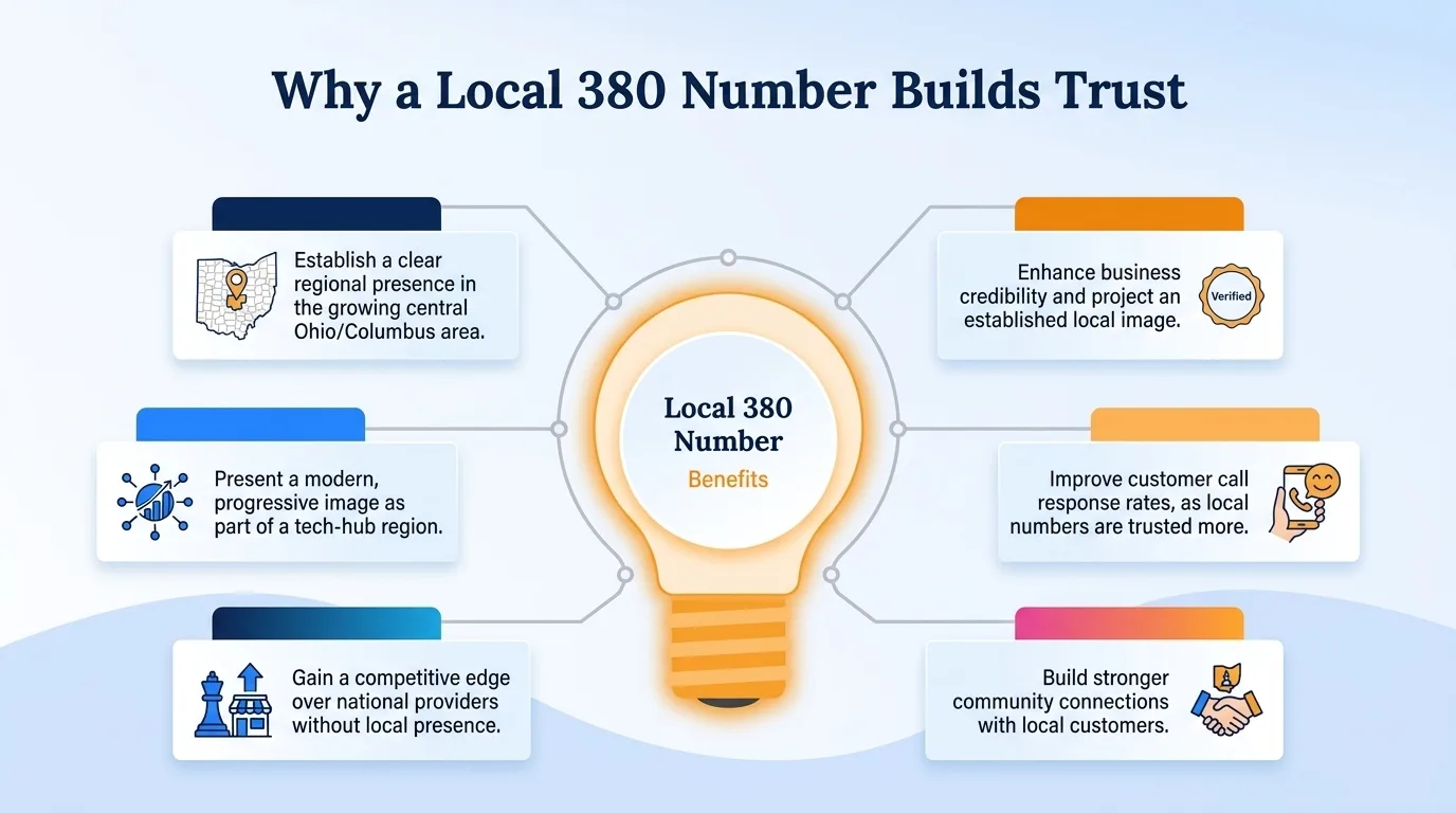 Why a local 380 number builds trust — community connection, familiarity, perceived stability, community support, localized knowledge, and reduced barriers