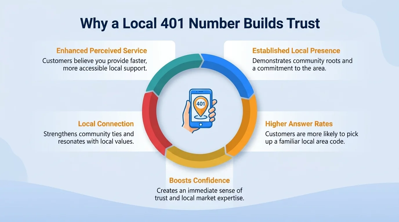 Why a local 401 number builds trust — community connection, familiarity, perceived stability, community support, localized knowledge, and reduced barriers