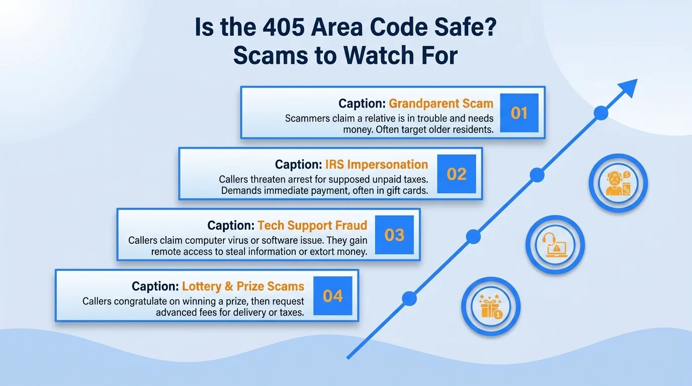 Is the 405 area code safe — government impersonation, utility disconnection threats, lottery or prize scams, and verification code requests to watch for