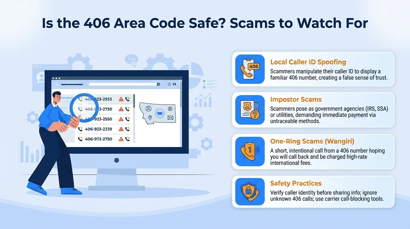 Is the 406 area code safe — government impersonation, utility disconnection threats, lottery or prize scams, and verification code requests to watch for