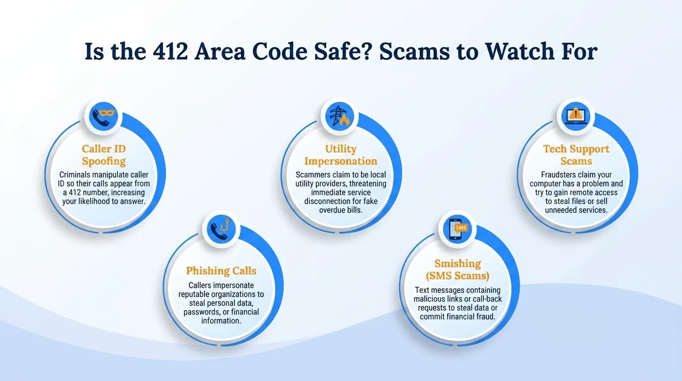 Is the 412 area code safe — government impersonation, utility disconnection threats, lottery or prize scams, and verification code requests to watch for