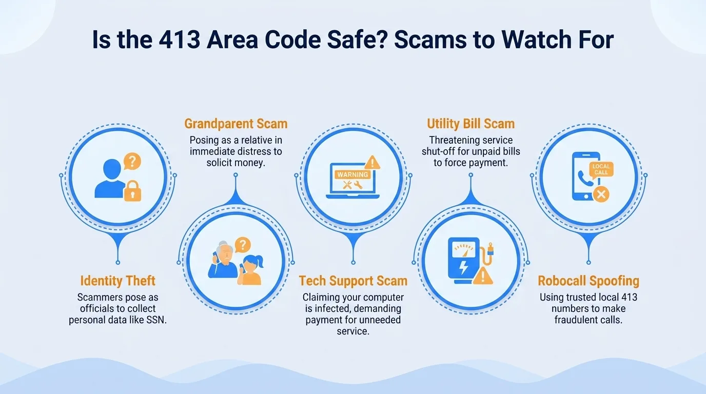 Is the 413 area code safe — government impersonation, utility disconnection threats, lottery or prize scams, and verification code requests to watch for