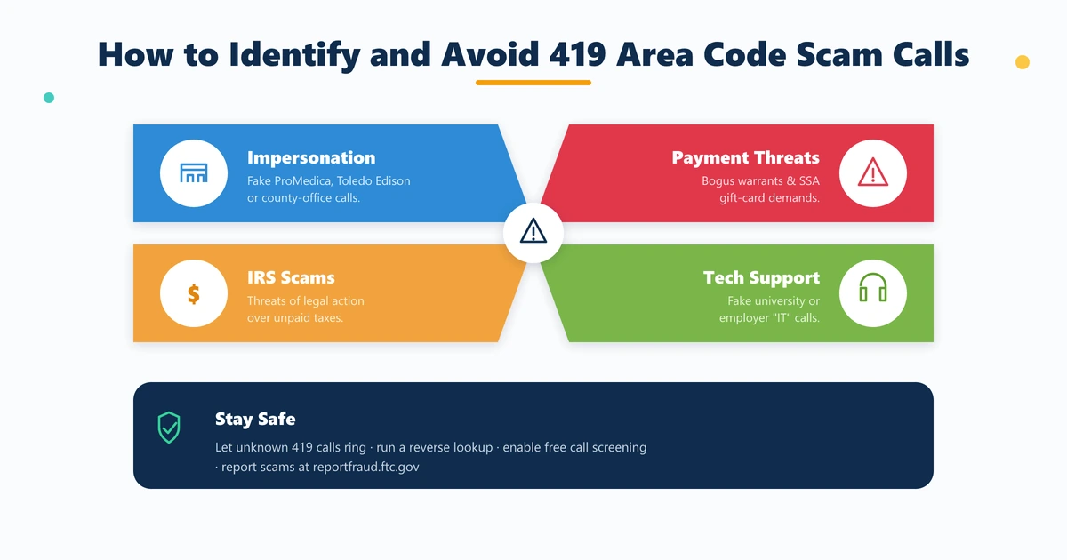 How to identify and report 419 area code scam calls — recognize caller ID spoofing and report to FTC at reportfraud.ftc.gov