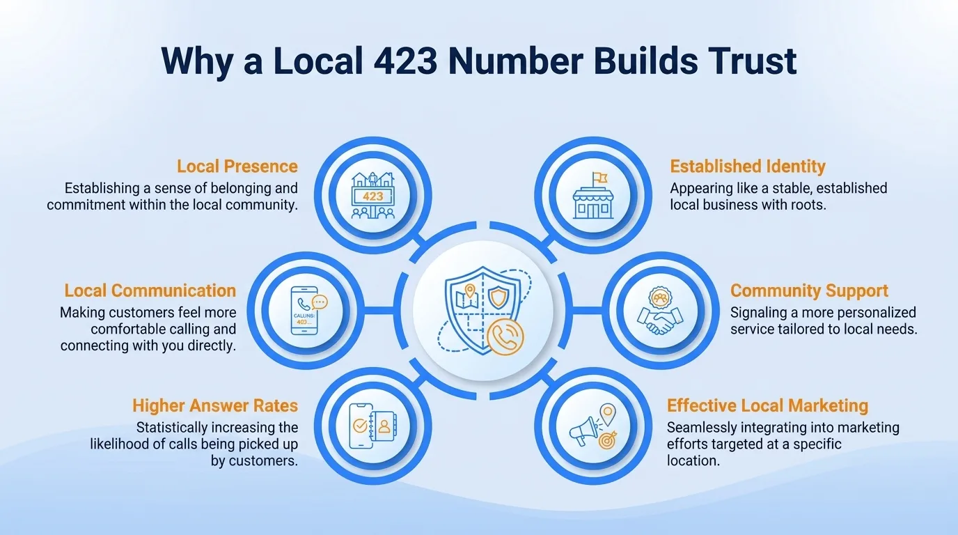 Why a local 423 number builds trust — community connection, familiarity, perceived stability, community support, localized knowledge, and reduced barriers