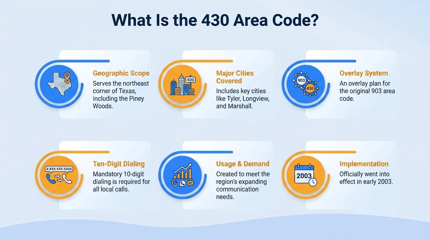What is the 430 area code — geographic region, key cities, usage and dialing, and history and origin