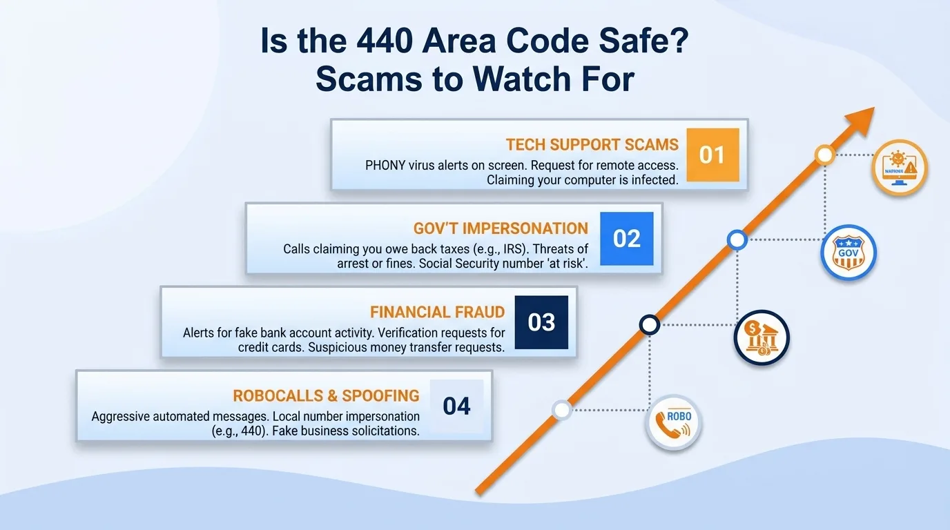 Is the 440 area code safe — government impersonation, utility disconnection threats, lottery or prize scams, and verification code requests to watch for