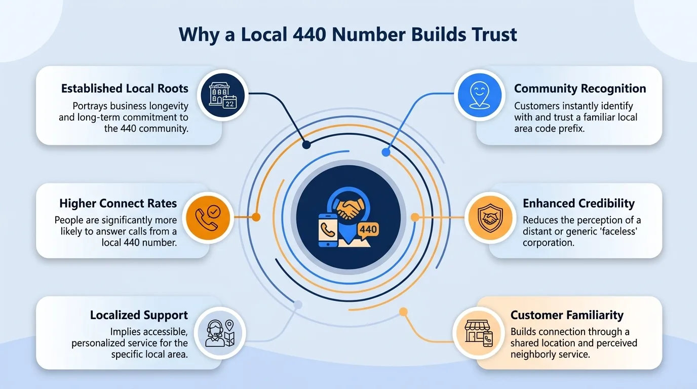 Why a local 440 number builds trust — community connection, familiarity, perceived stability, community support, localized knowledge, and reduced barriers