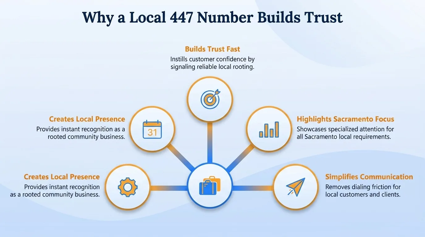 Why a local 447 number builds trust — community connection, familiarity, perceived stability, community support, localized knowledge, and reduced barriers