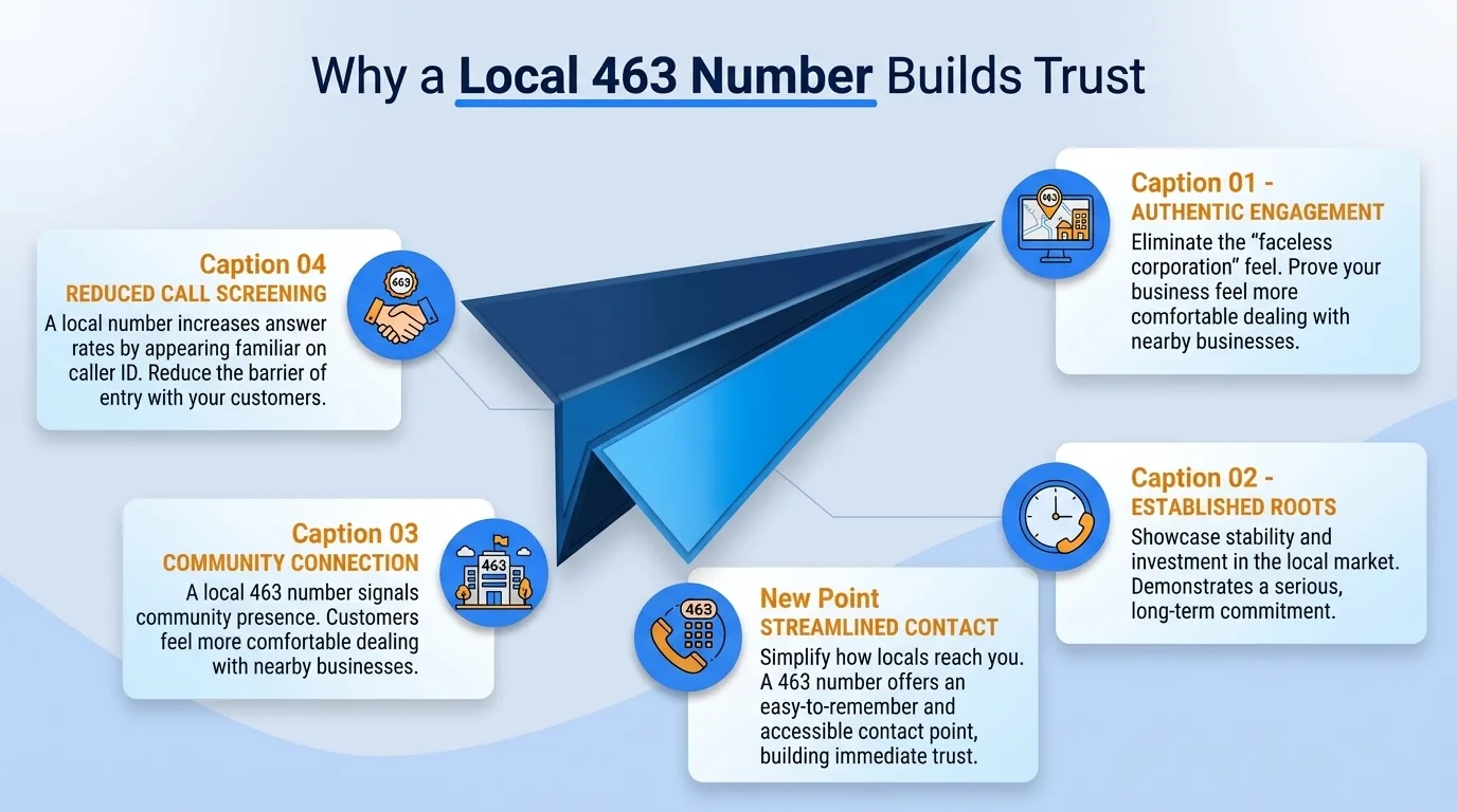 Why a local 463 number builds trust — community connection, familiarity, perceived stability, community support, localized knowledge, and reduced barriers