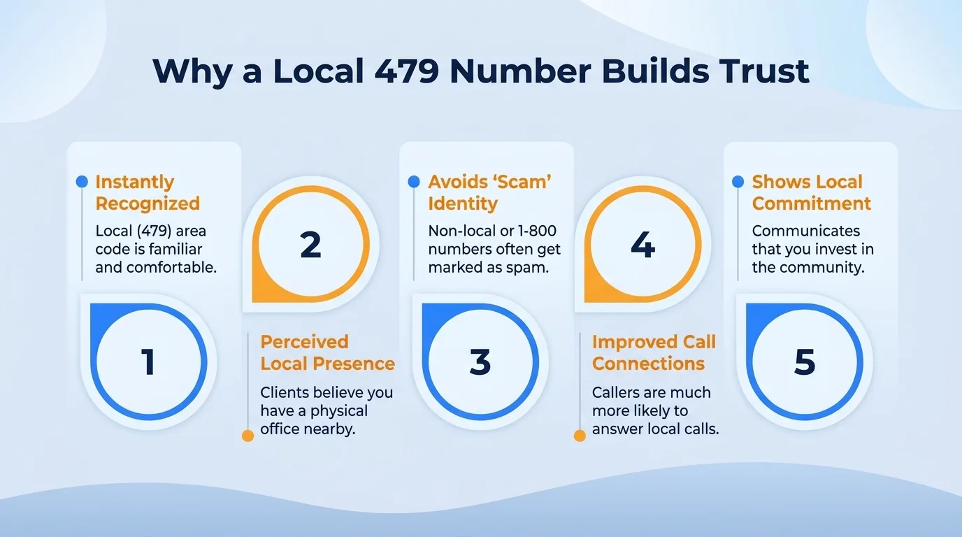 Why a local 479 number builds trust — community connection, familiarity, perceived stability, community support, localized knowledge, and reduced barriers