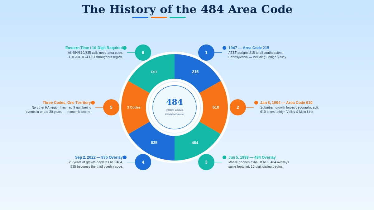 610 484 835 triple area code overlay map for southeastern Pennsylvania